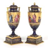 Pair of Austrian Porcelain Lidded Pictorial Vases, ca. 19th Century