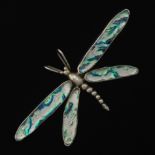 H. Mackie Impressive Sterling Silver and Peacock Iridescent Glass Dragonfly Pin/Brooch/Pendant