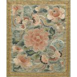 Chinese Antique Forbidden Stitch Square Embroidery, ca. Late Qing Dynasty