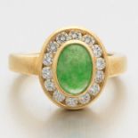 Ladies' Gold, Green Jade and Diamond Ring