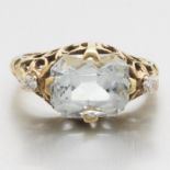 Ladies' Edwardian Gold, Aquamarine and Diamond Ring
