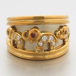 Ladies' Two-Tone Gold, Diamond and Ruby "Three Lucky Elephants" Band