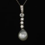 Platinum, Diamond and Pearl Drop Pendant