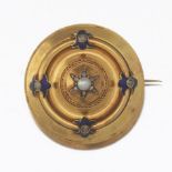 Victorian 15k Gold, Pearl, Diamond, and Enamel Pendant Brooch Locket