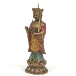 Chinese Large Copper Alloy, CloisonnÃ© and ChamplevÃ© Maitreya Buddha Statue on Lotus Throne, Apocry