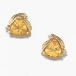 Ladies' Gold, Amber Citrine and Diamond Pair of Earrings