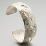 Artisan Sterling Silver and Moonstone "The Lucky Money Frog" Bangle