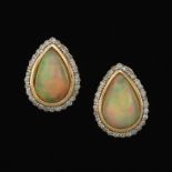 Pair of Opal and Diamond Earrings