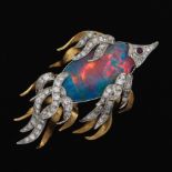 Platinum, 18k Gold and Black Opal Brooch with Diamonds