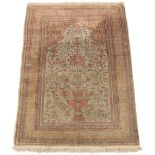 Semi-Antique Very Fine Hand Knotted Kaiseri Silk on Cotton Prayer Carpet, ca. 1960's