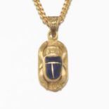 Ladies' Gold, Lapis Lazuli Egyptian Revival Scarab Pendant on Chain