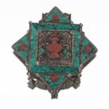 Himalayan Region Sterling Silver, Turquoise and Carnelian Ritual Slider Container