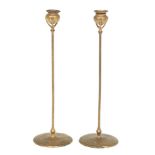 Tiffany Studios New York Pair of d'Ore Bronze "Poppy" Candlesitcks