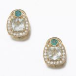 Pair of Aquamarine, Tourmaline and Diamond Earrings