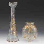 Two Moser Gilt Decorated Bejewelled Glass Vases, ca. 19th Century