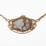 Ladies' Art Nouveau Style Italian Gold and Carved Cameo Necklace