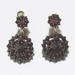 Ladies' Victorian Sterling Silver and Bohemian Garnet Cluster Pair of Earrings