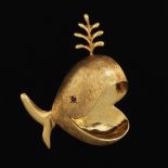 Vintage 14k Gold and Ruby Whale Pin/Brooch