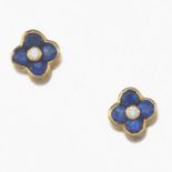 Ladies' Pair of Gold, Blue Sapphire and Diamond Floral Earrings