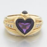 Ladies' Gold, Heart Cut Amethyst and Diamond Fashion Ring