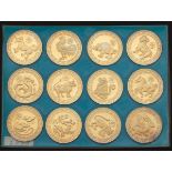 Twelve Vintage 22k Gold Plated Pure Silver Chinese Zodiac Coins, Designed by Vincent DiGerlando, in