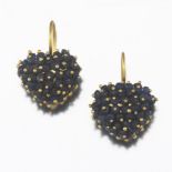 Ladies' Italian Gold and 10.00 ct Blue Sapphire Pair of Heart Earrings