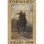 Original British WWI Recruitment Poster "Forward! Forward to victory: Enlist now"