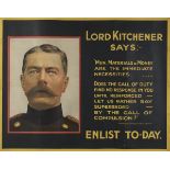 Original British WWI Recruitment Poster "Lord Kitchner Says"