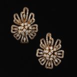 Ladies's Pair of Gold and Diamond Floral Earrings