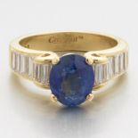 Ladies' CrissCut Gold, 3.04 Ct Madagascar Natural Blue Sapphire and Diamond Cocktail Ring, GIA Repo