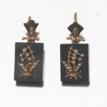 A Pair of Victorian Onyx, Pearl and Gold Earrings