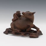 Chinese Carved Rosewood Group of Water Buffalo and Boy, Late Qing/Early Republic Period