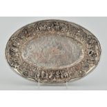 Baroque Revival Silver Plated High Relief Sculpted Grouping Dish, Dutch or German, ca. 19th Century