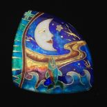 Artisan Silver Metal and CloisonnÃ© Enamel Crescent Moon River Plaque