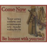 Original British WWI Recruitment Poster "Come Now Be Honest With Yourself"