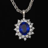 Ladies' Gold, Tanzanite and Diamond Pendant on Parisian Wheat Chain