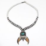 Trade Bead, Heishi Shell, Bear Claw and Turquoise Necklace