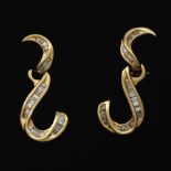 Ladies' Vintage Gold and Diamond Scroll Pair of Earrings