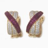 Ladies' Pair of Gold, Ruby and Diamond Ear Clips