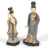 Pair of Chinese CloisonnÃ© Figurines