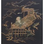 Chinese Silk and Gold Color Metallic Wrapped Silk Thread Embroidery of Immortal, ca. late Qing Dyna