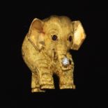 18k Gold, Ruby and Diamond Elephant Pin/Brooch Free Standing Ornament
