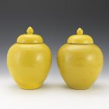 Pair of Yellow Lidded Jars, Qing Dynasty