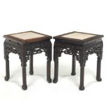 Chinese Pair of Patinated Rosewood and Marble Top Waisted Stands