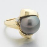 Ladies' Gold, 11mm Tahitian Pearl and Diamond Modernist Fashion Ring