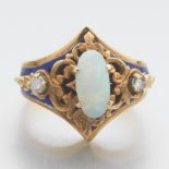 Ladies' Belle Epoque Gold, Guilloche Enamel, Opal and Diamond Ring