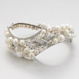 Ladies' Retro Platinum, 4.20 ct Total Diamond and Pearl Bangle