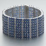 Impressive Ladies' Gold and 88ct Natural Blue Sapphire and Diamond Cuff Bracelet