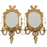 French Empire Pair of d'Ore Bronze Two-Light Mirrored Wall Sconces