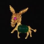 Charming Gold Donkey Gold and Chalcedony Brooch